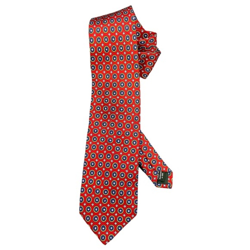 J.Crew Mens Red Geometric Medallion‎ Italian Silk Handmade Tie USA